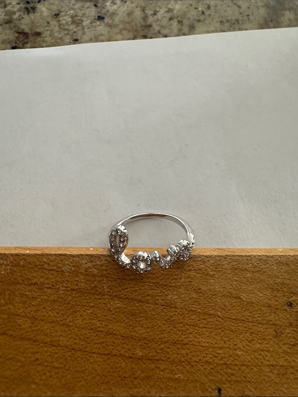 Sterling Silver Crystal Cluster 'Love' Ring - Silver size 6.5”
